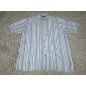 Paradise Blue Shirt Mens Large Blue Striped Short Sleeve Button Up Hemp Casual